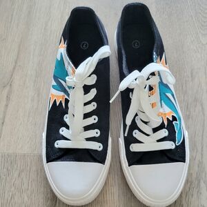 Miami Dolphins Black and White Low Top Canvas Big Logo Men's Sneakers Sz 7 NFL